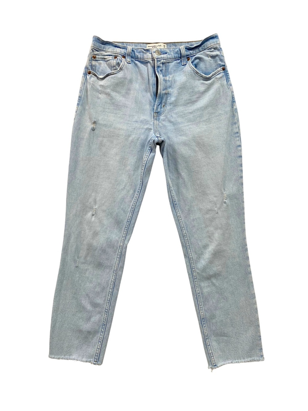 Abercrombie & Fitch The Skinny High Rise Light Wash Distressed Hem Jeans 29 / 8